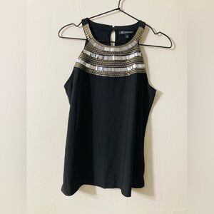 INTERNATIONAL CONCEPTS SLEEVELESS TOP METALLIC SILVER EMBELLISHED size pm